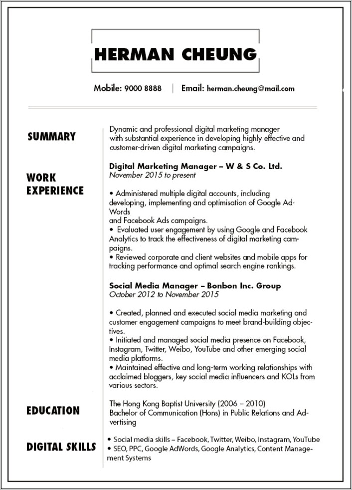 Resume Format For Ppc Manager