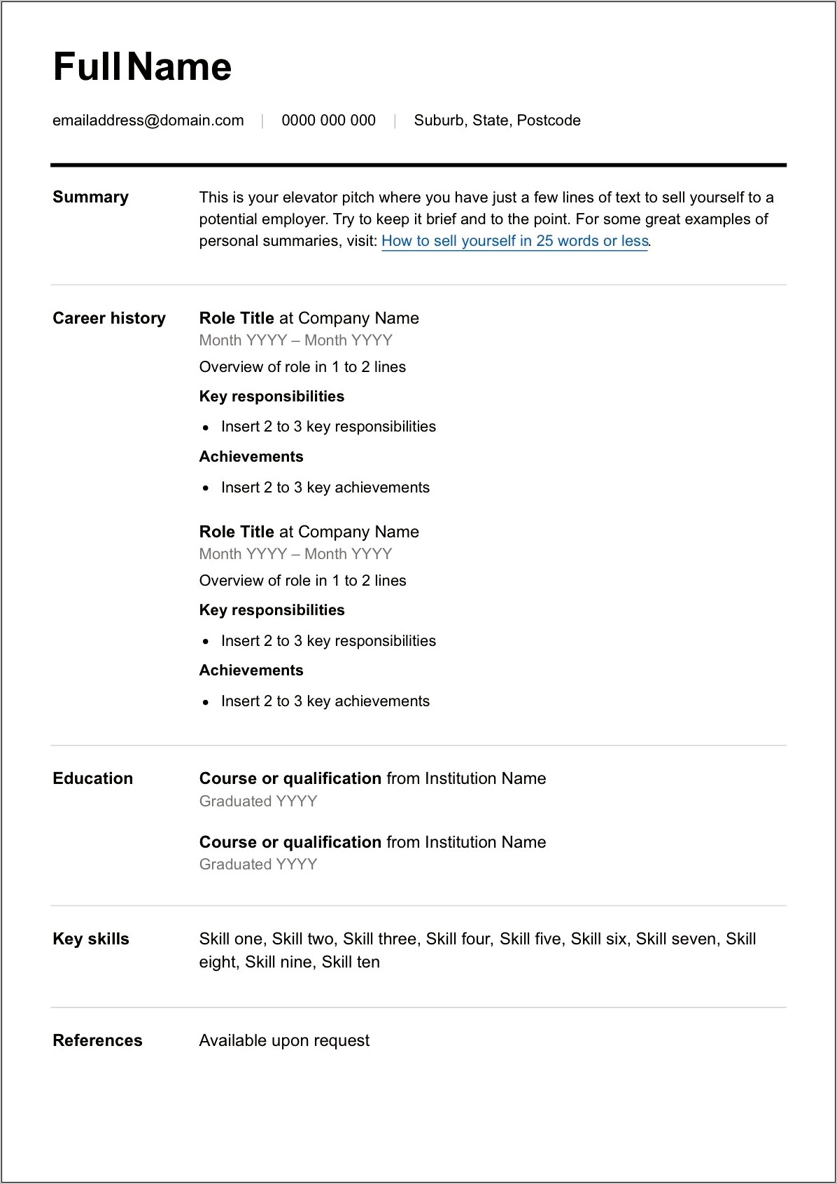 Resume Free Fill In Templates
