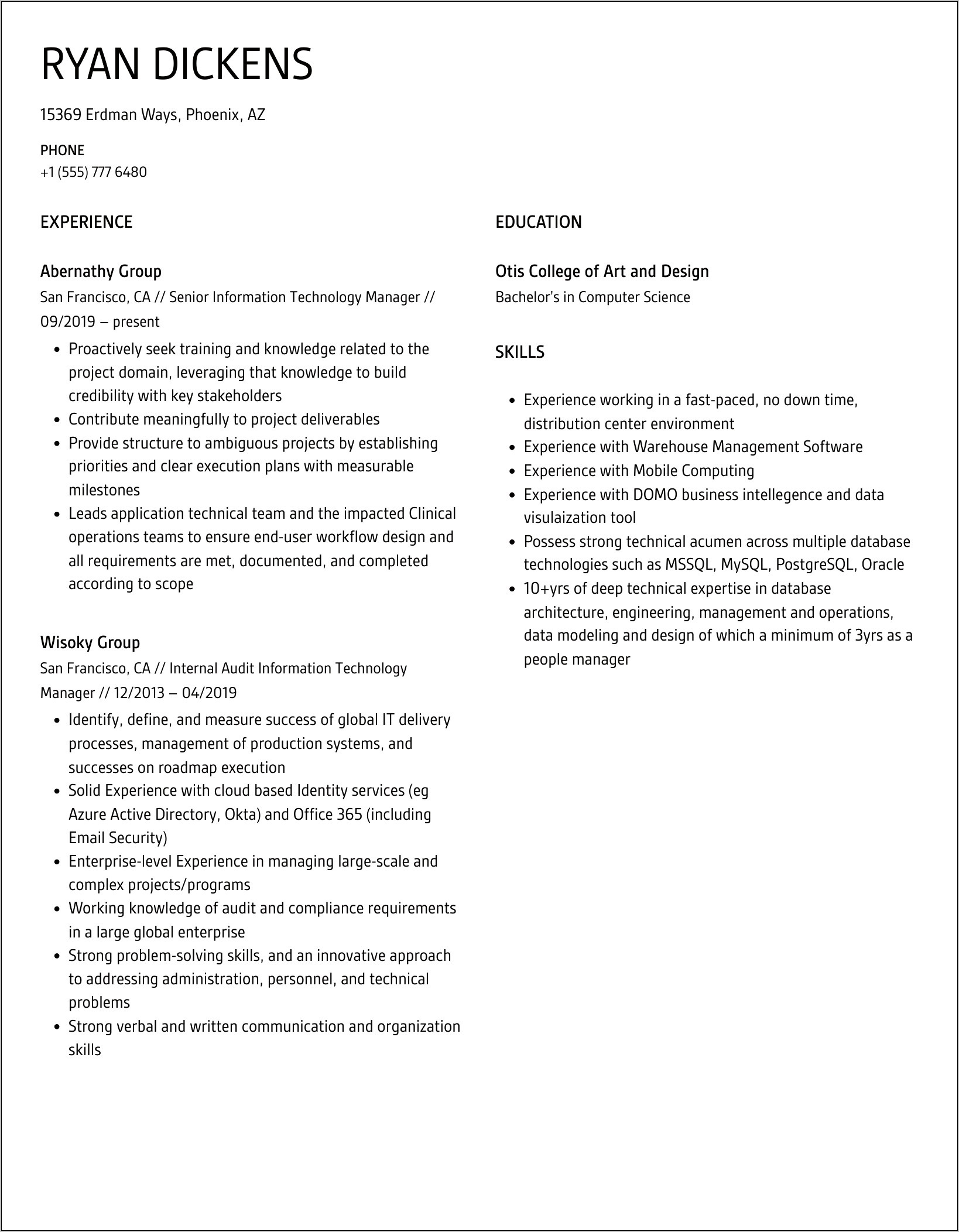 Resume General Manager Information Technology