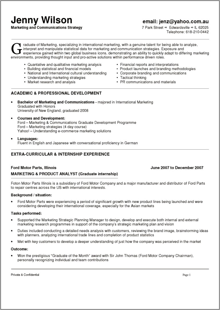 Resume Graduated With Honors Examples