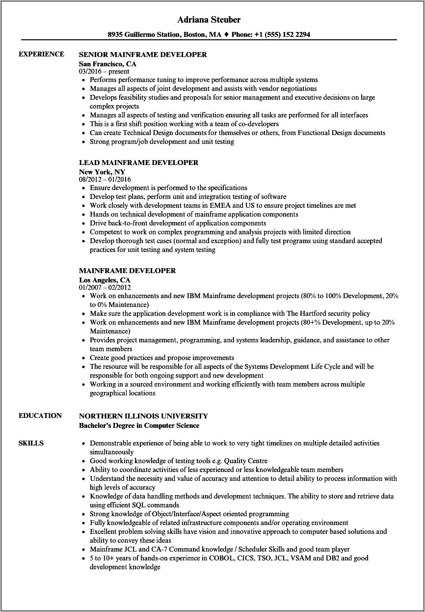 Resume Having Onsite Experience Sample