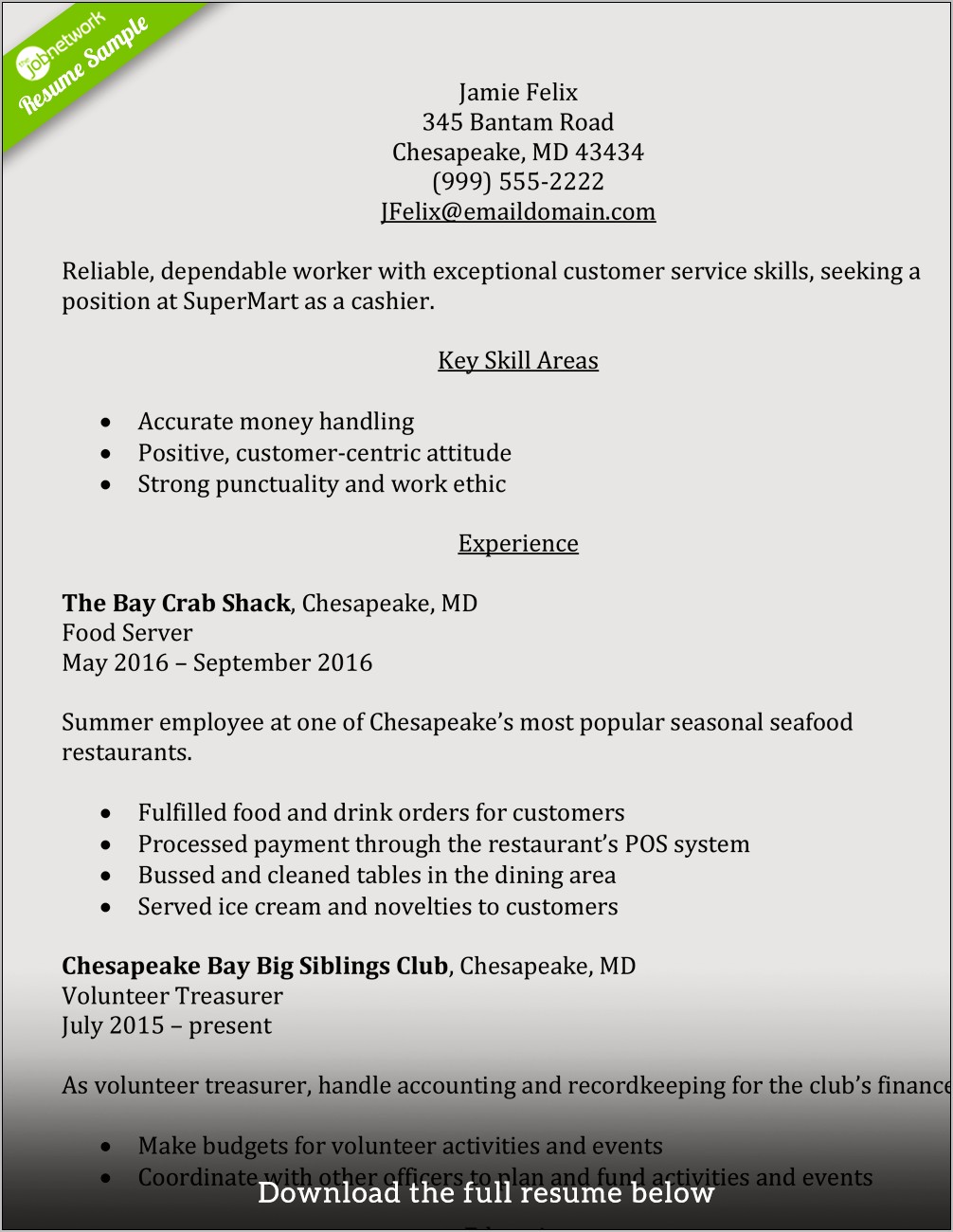 Resume Headline Examples For Cashier