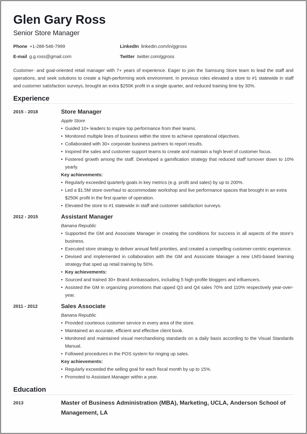 Resume Headline For Business Manager