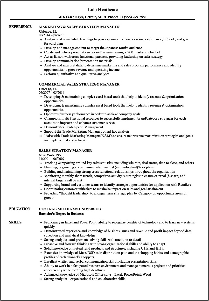 Resume Headline For Strategy Manager