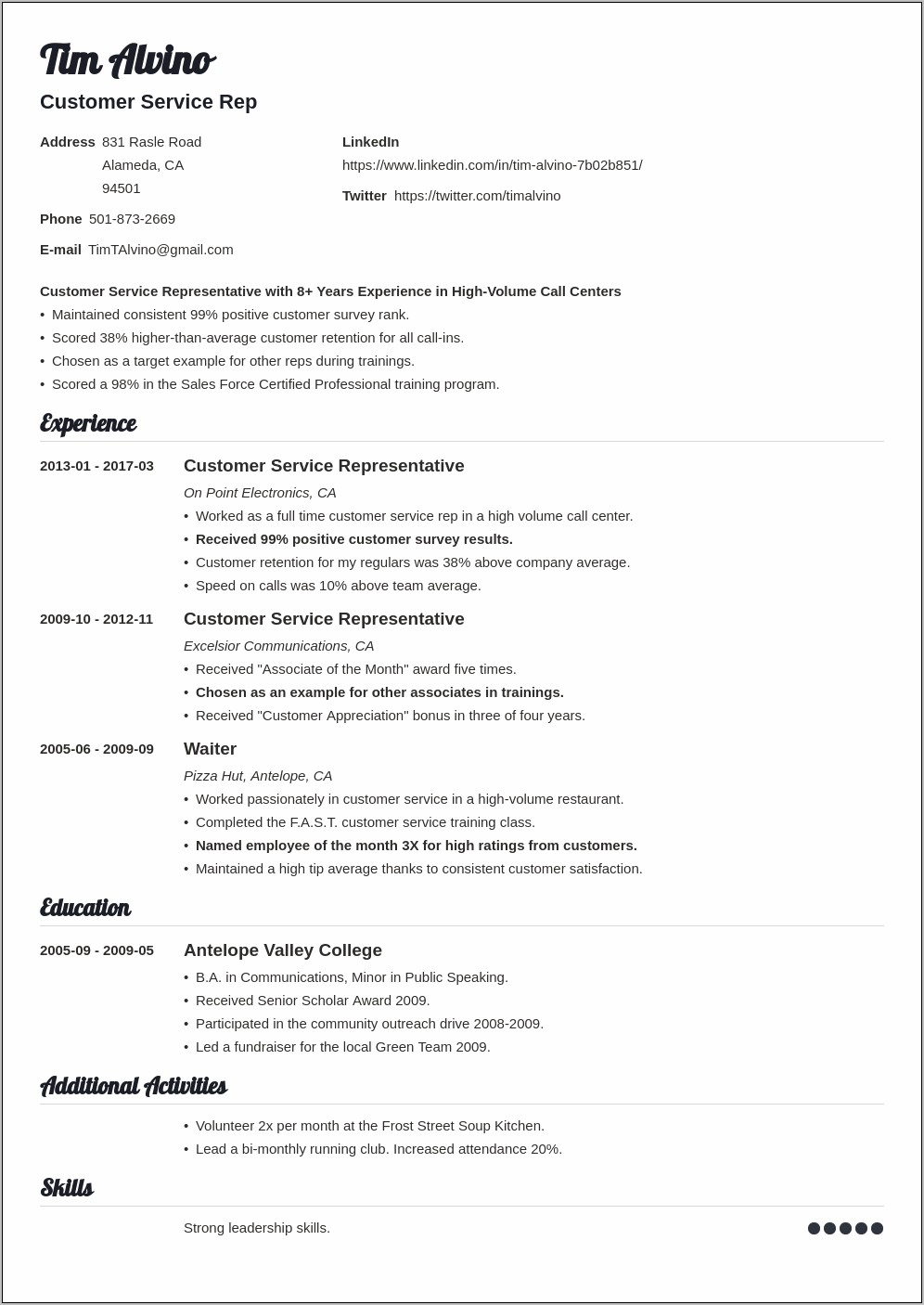 Resume Headline Or Summary Examples