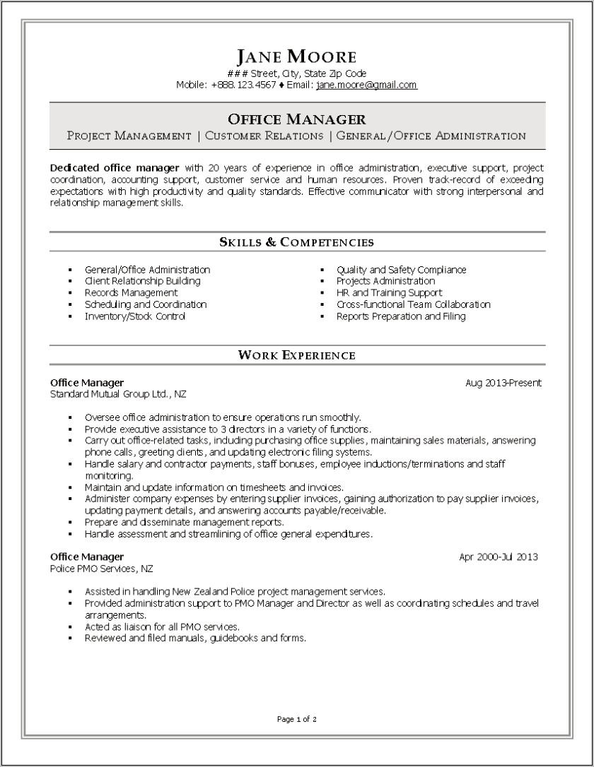 Resume Job Description Office Manager