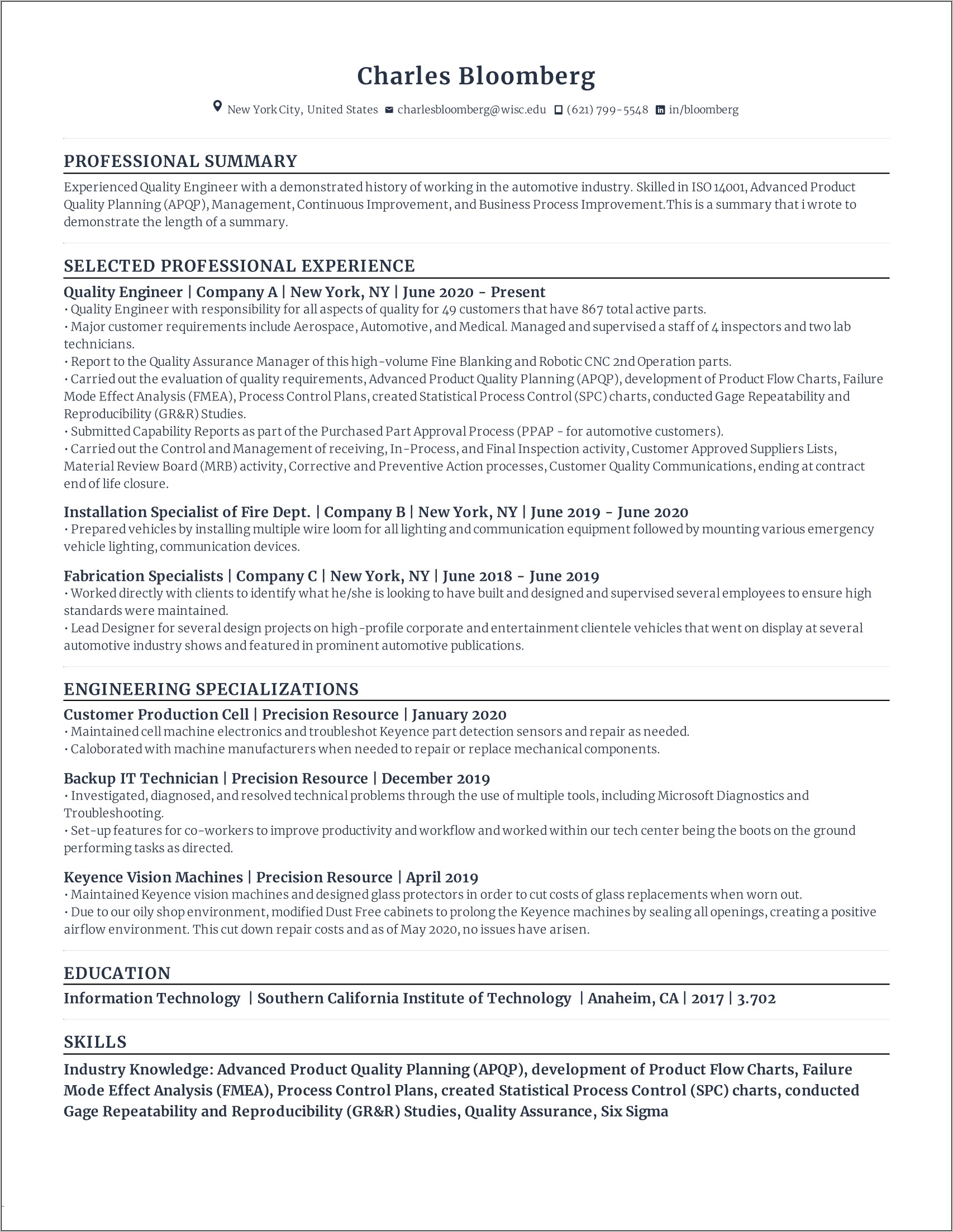 Resume Jobs In Chronological Order