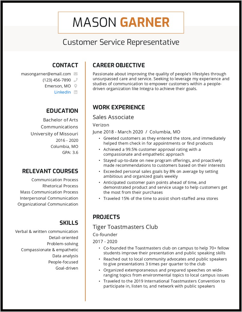 Resume Jobs In Customer Servixe
