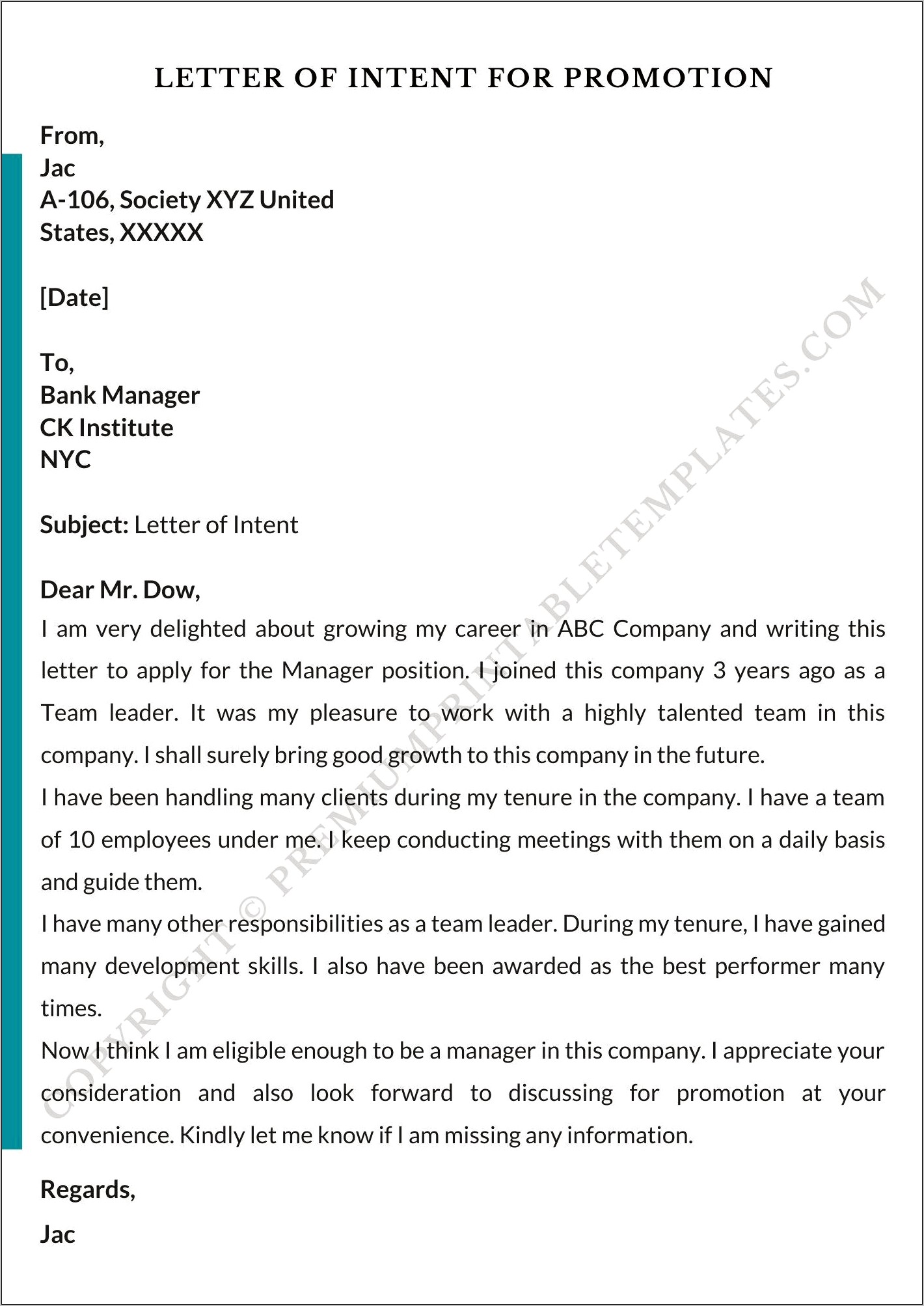 Resume Letter Of Intent Sample