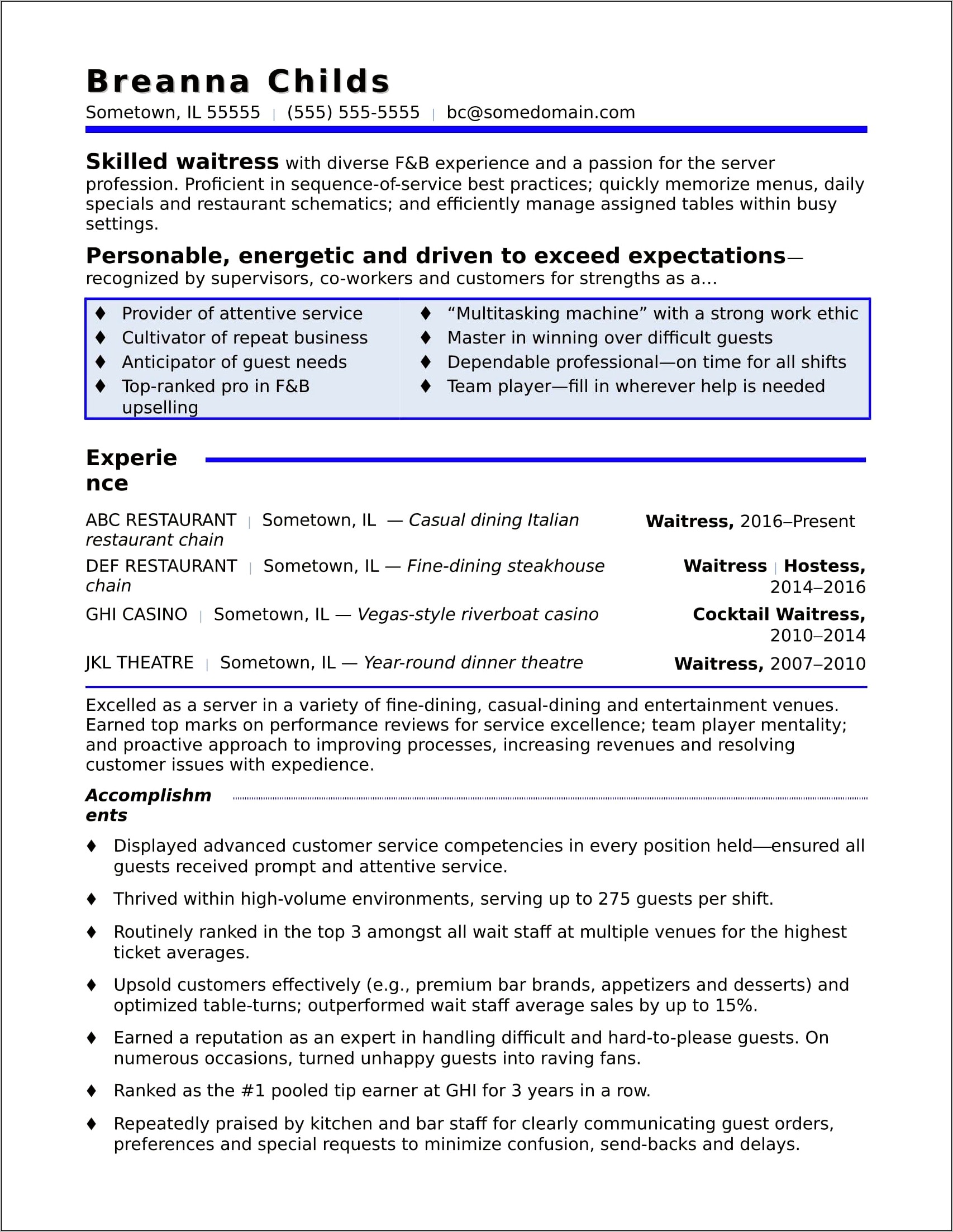 Resume Line Server Job Description