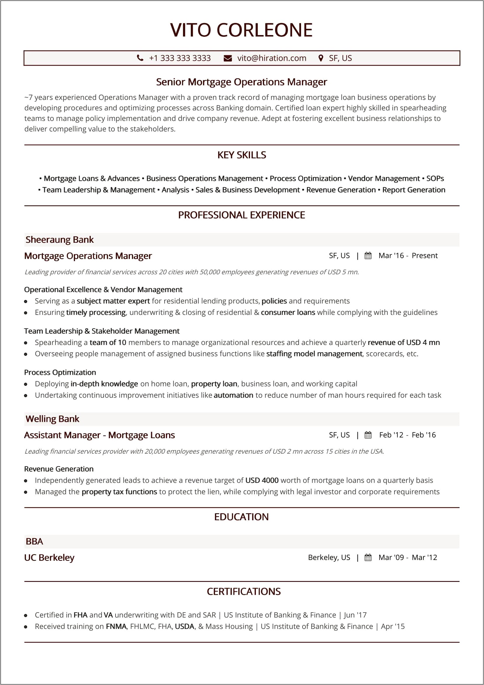 Resume Lines For Operations Managers