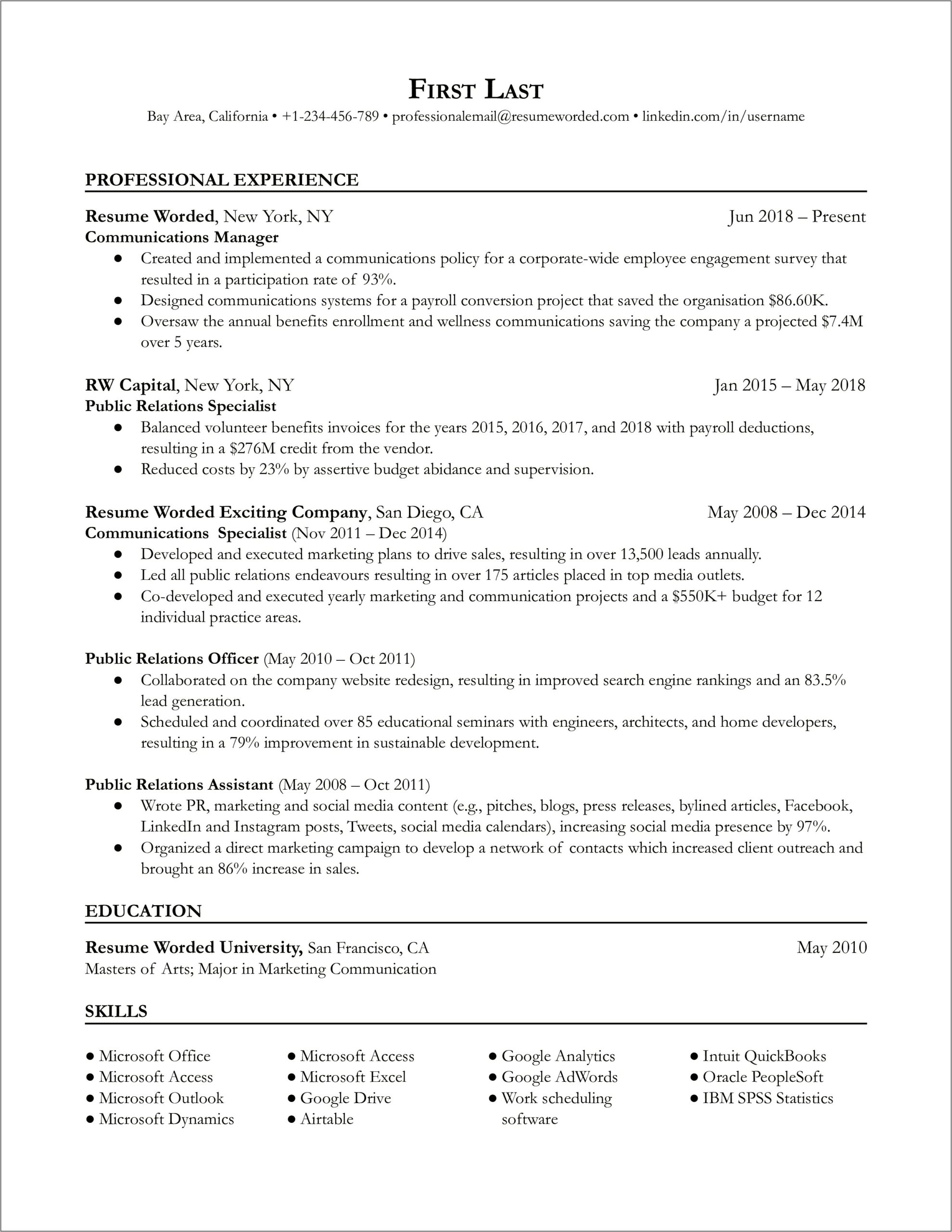 Resume Marketing And Outreach Examples