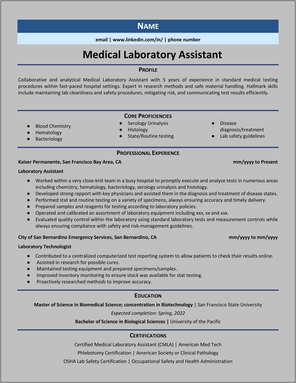 Resume Medical Lab Scientist Objective