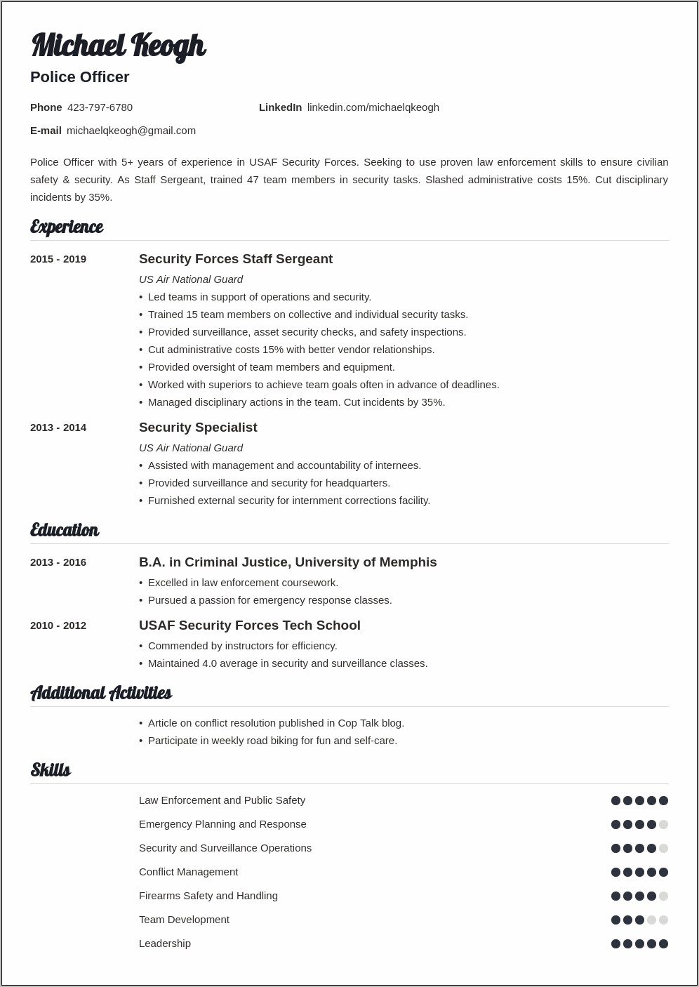 Resume Military To Civilian Sample