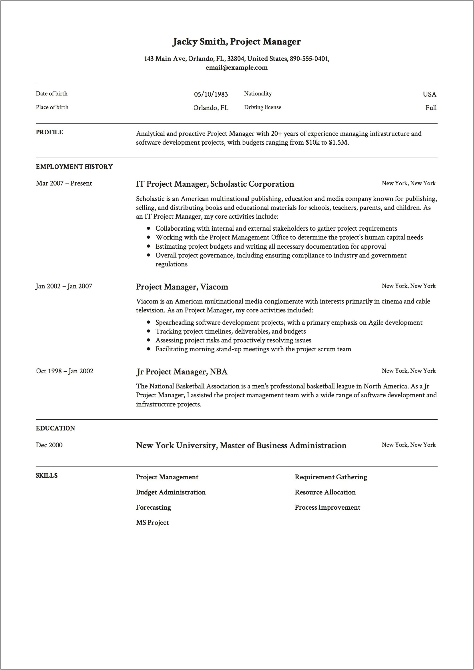 Resume Model For Job Pdf