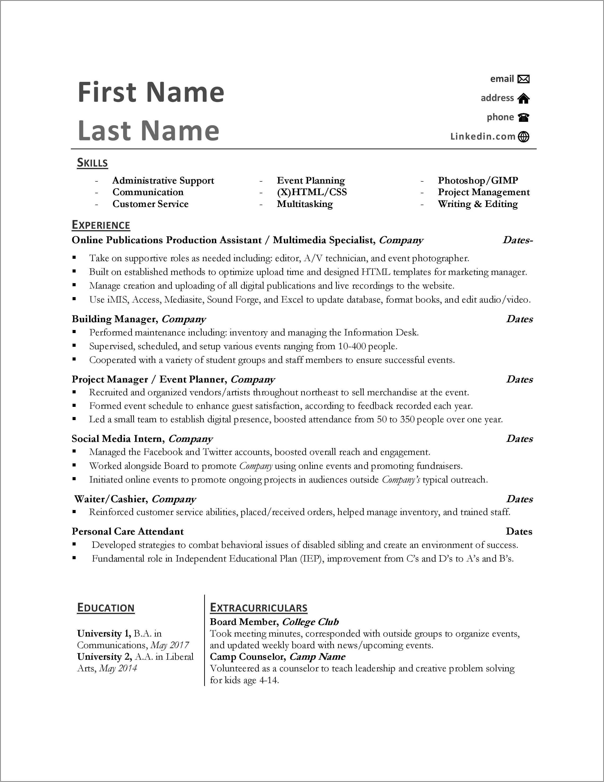 Resume Multiple Jobs One Company