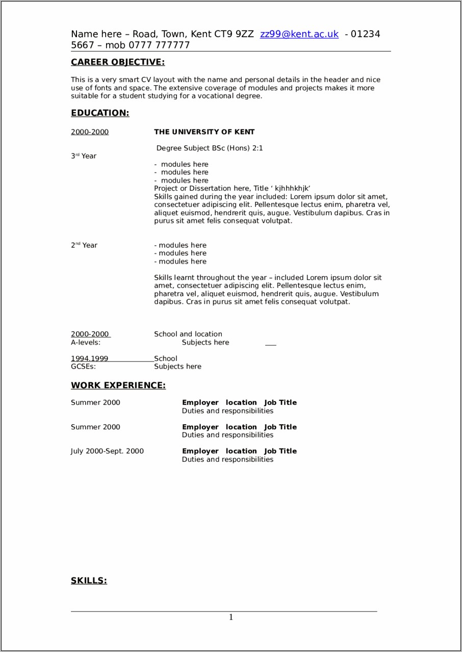 Resume Objective College Student Examples