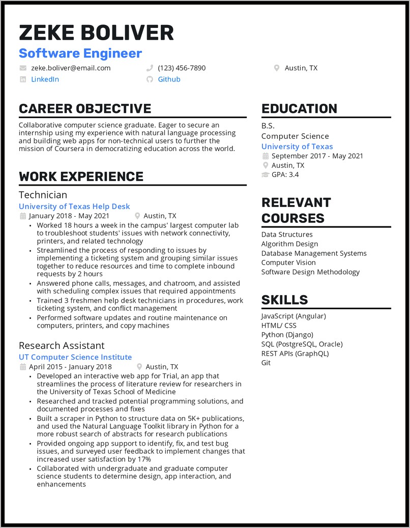 Resume Objective Computer Science Internship