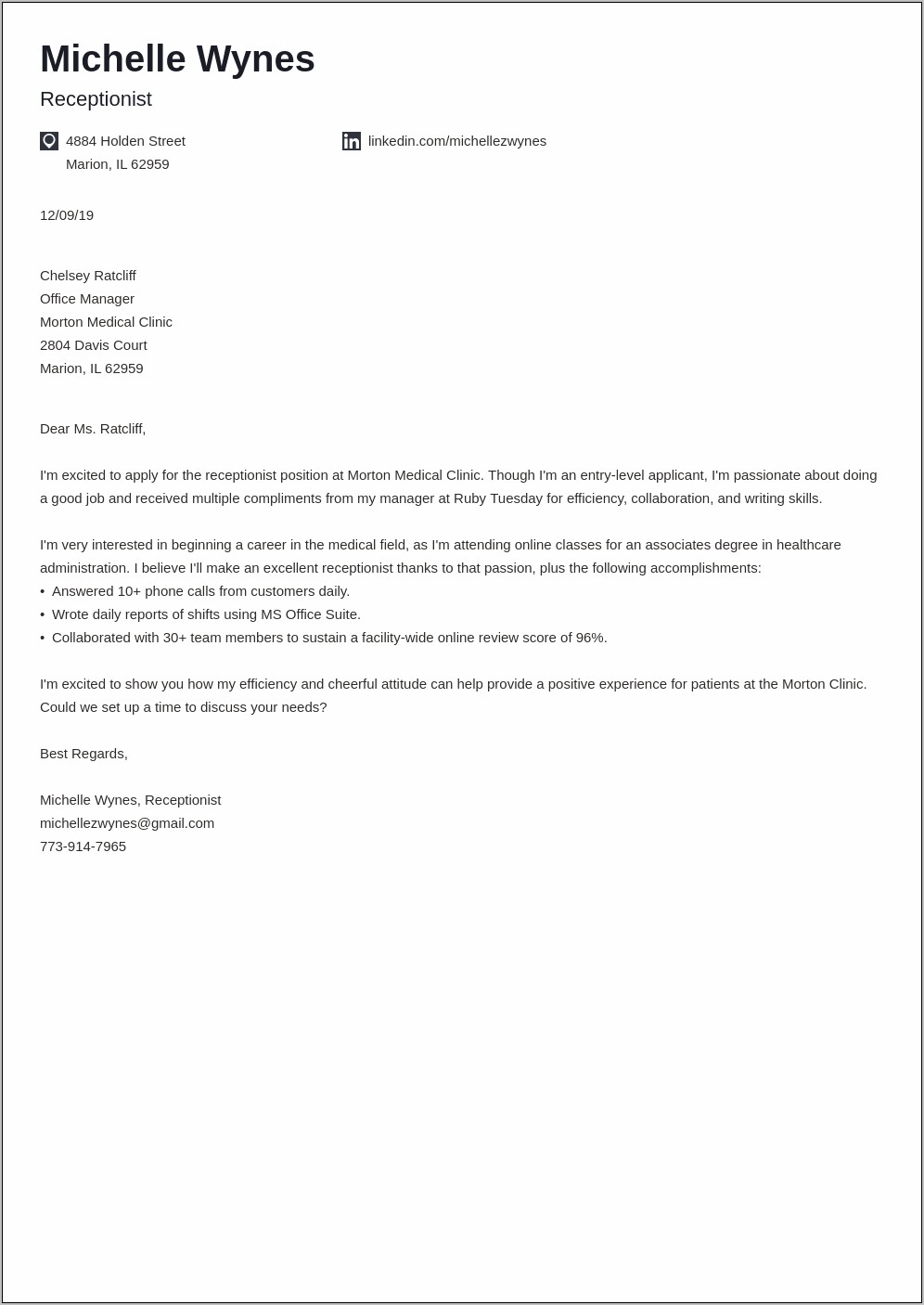 Resume Objective Cover Letter Sample