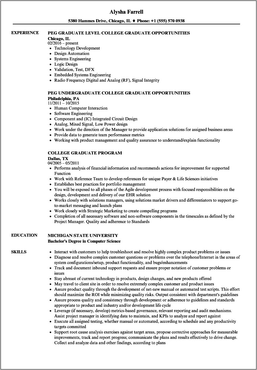 Resume Objective Examples College Graduate