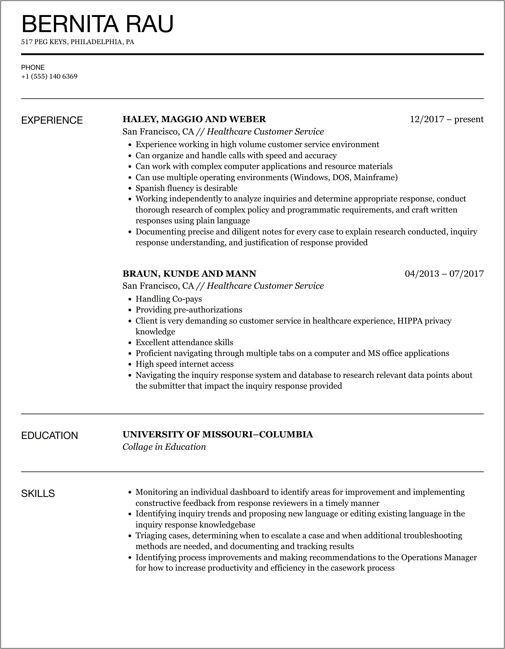 Resume Objective Examples For Healthcare