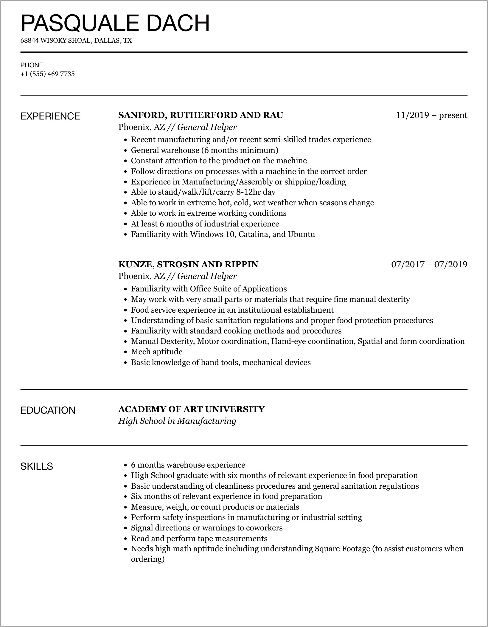 Resume Objective Examples General Jobs