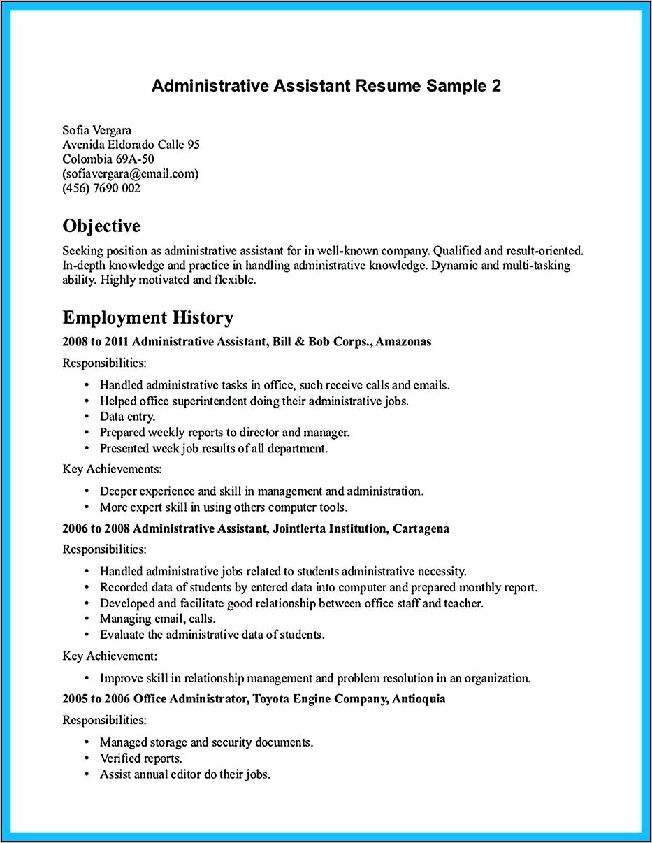 Resume Objective Examples Office Administrator