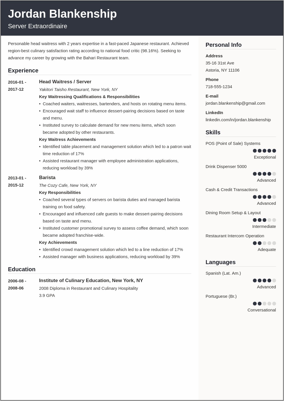 Resume Objective Food Service Worker