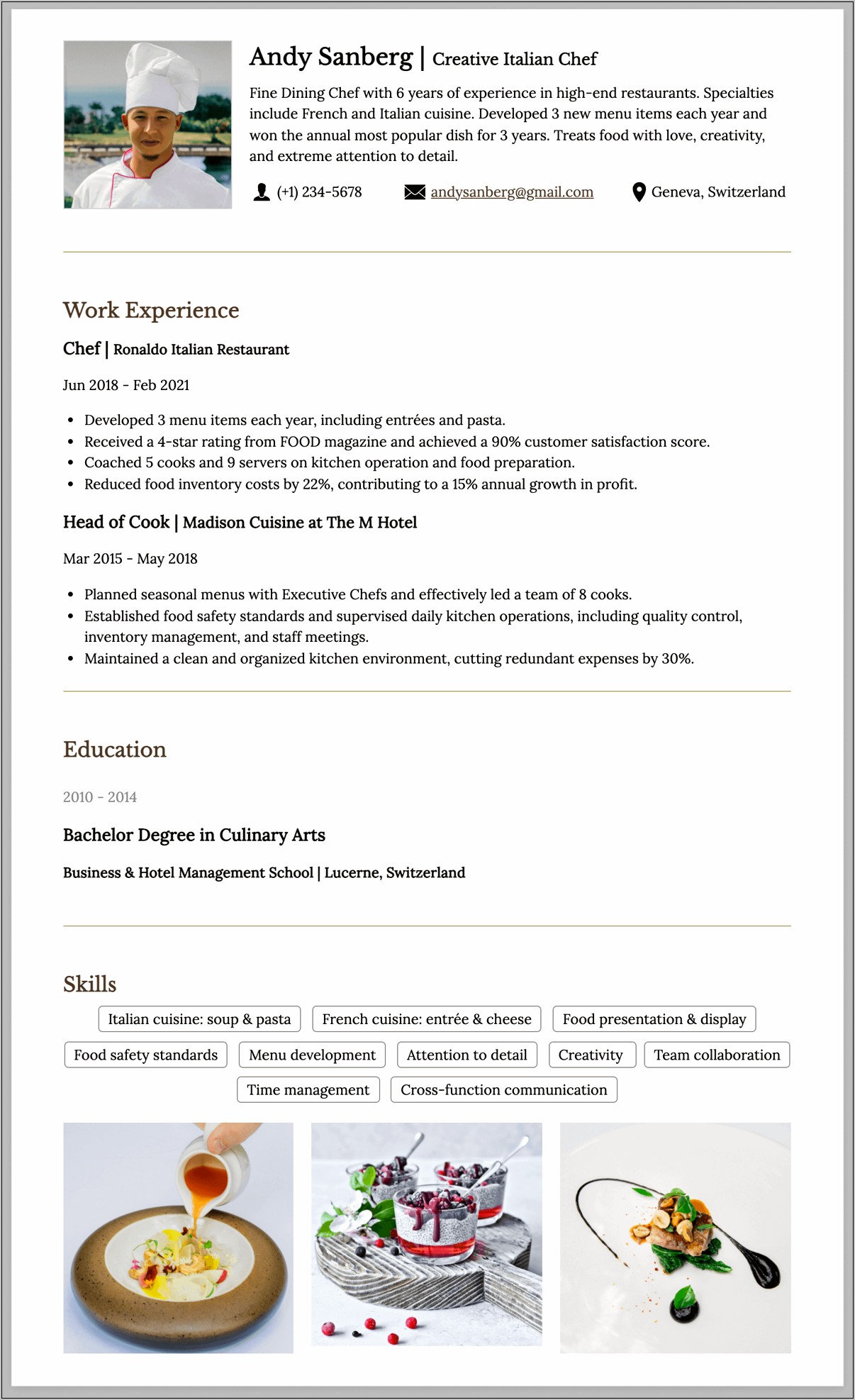 Resume Objective For A Chef