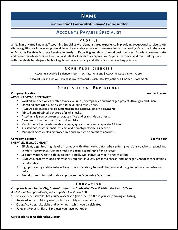 Resume Objective For Accounting Specialist