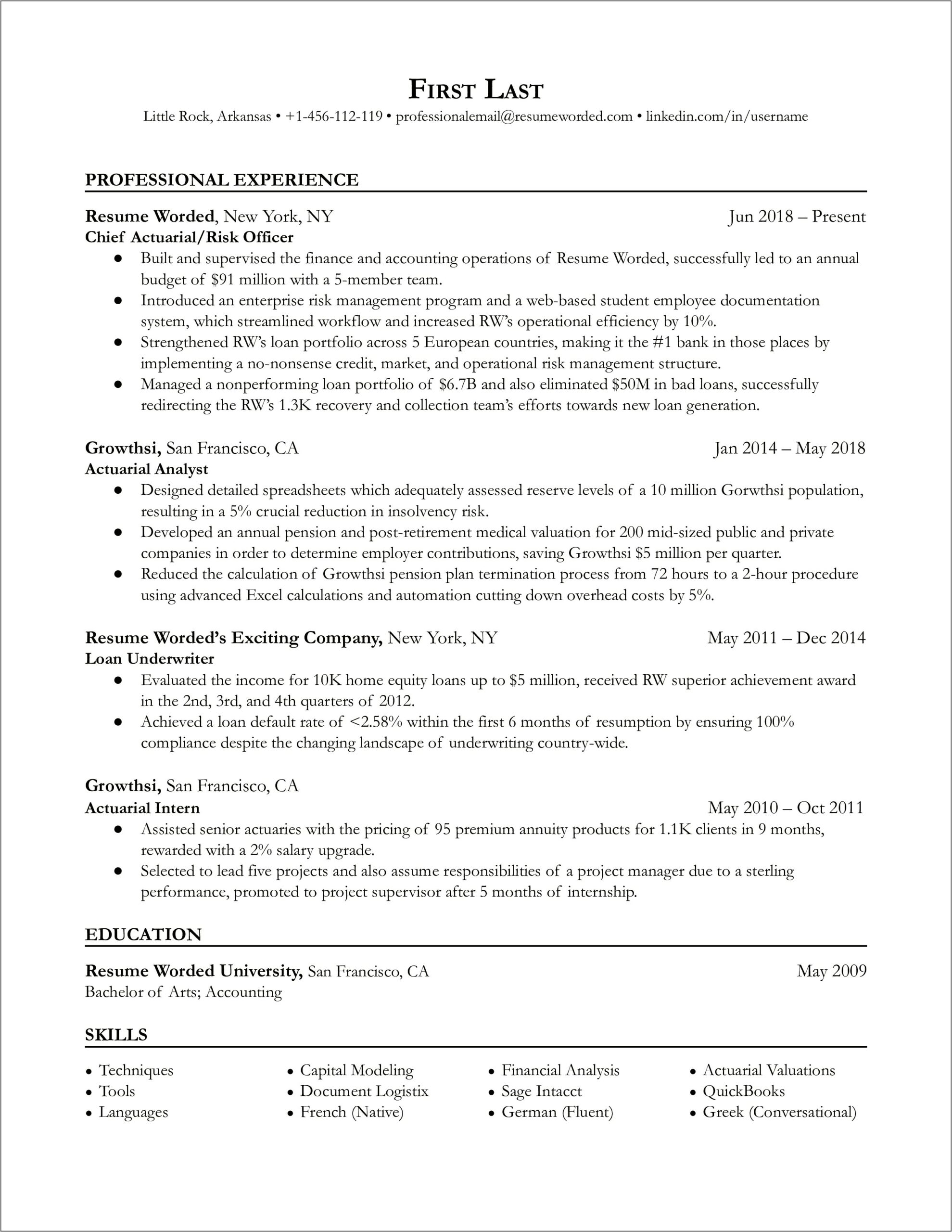 Resume Objective For Actuarial Science