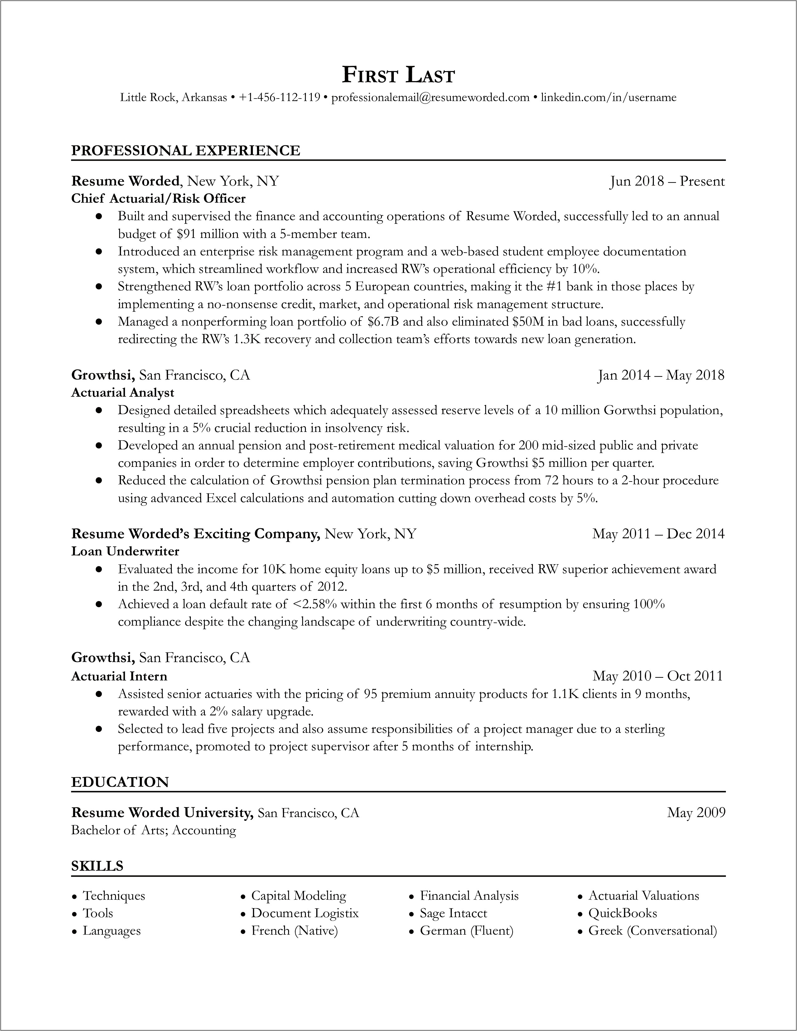 Resume Objective For Actuarial Science