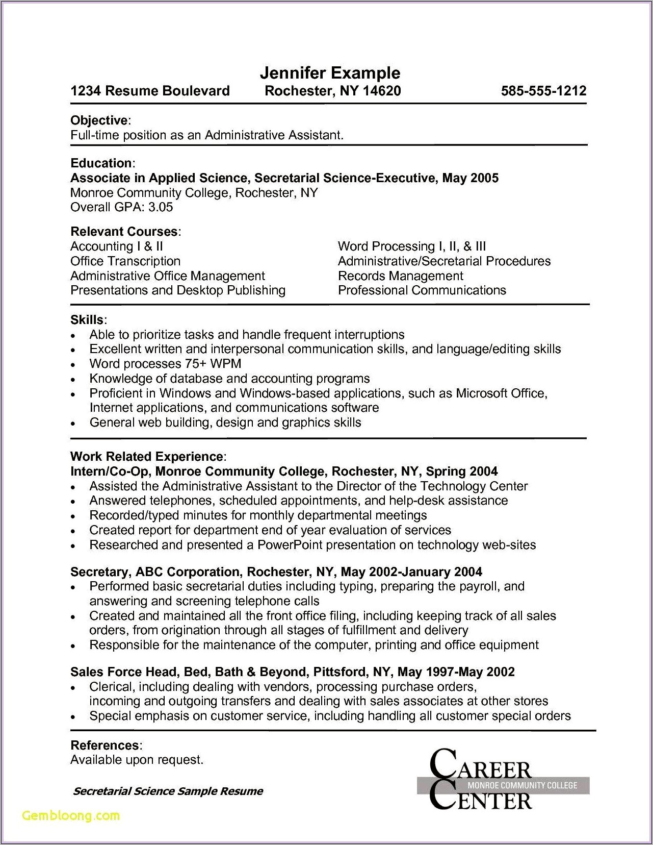Resume Objective For Administrative Job