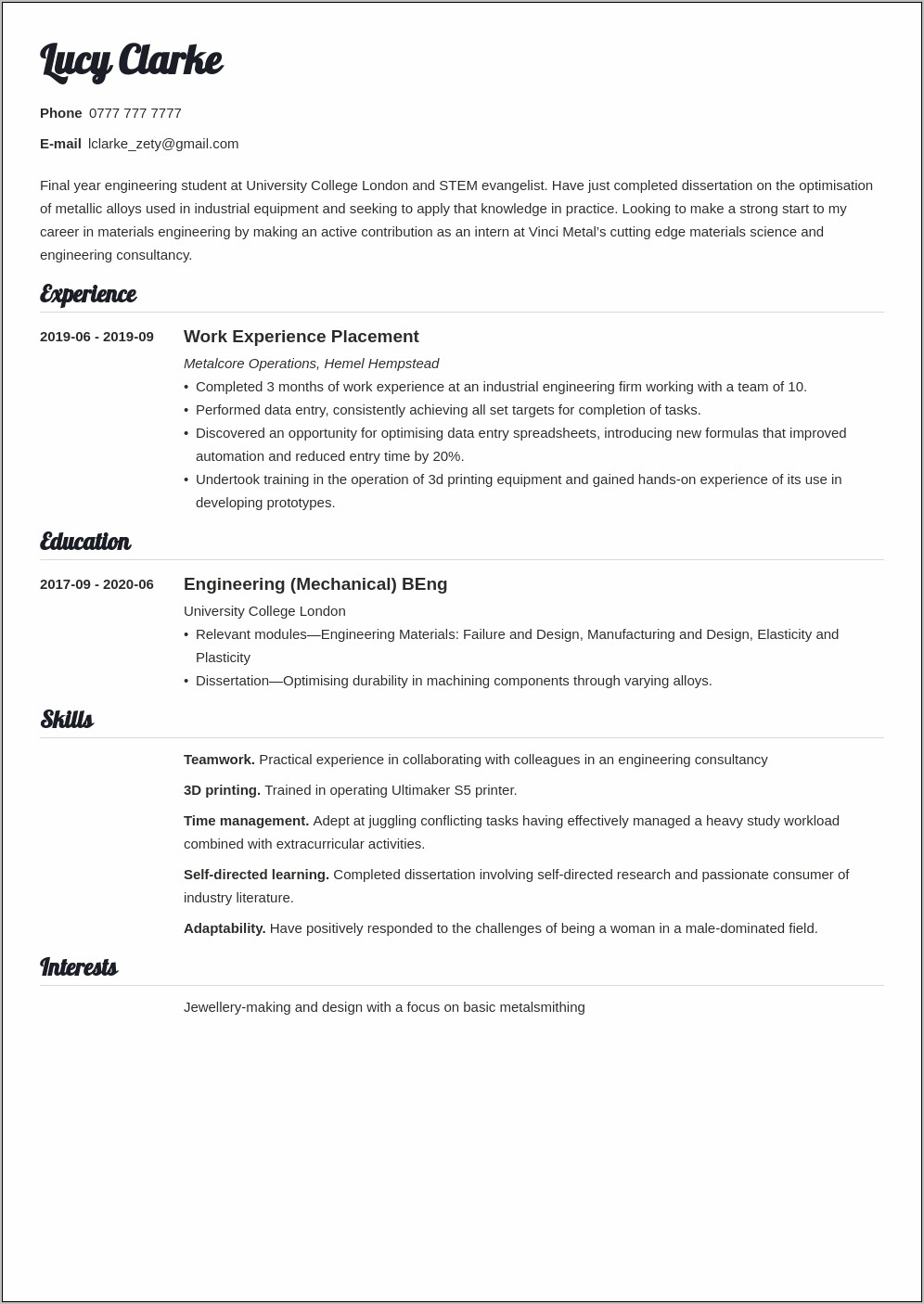 Resume Objective For Advertising Internship