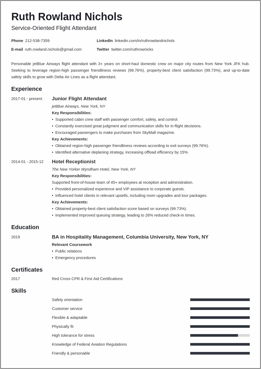 Resume Objective For Air Hostess