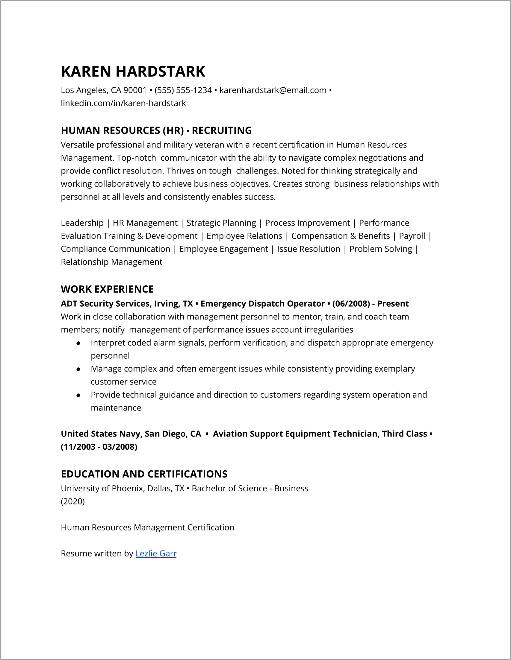 Resume Objective For Alarm Technician