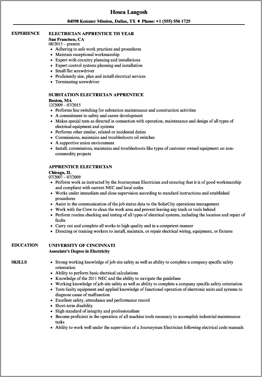 Resume Objective For Apprentice Position