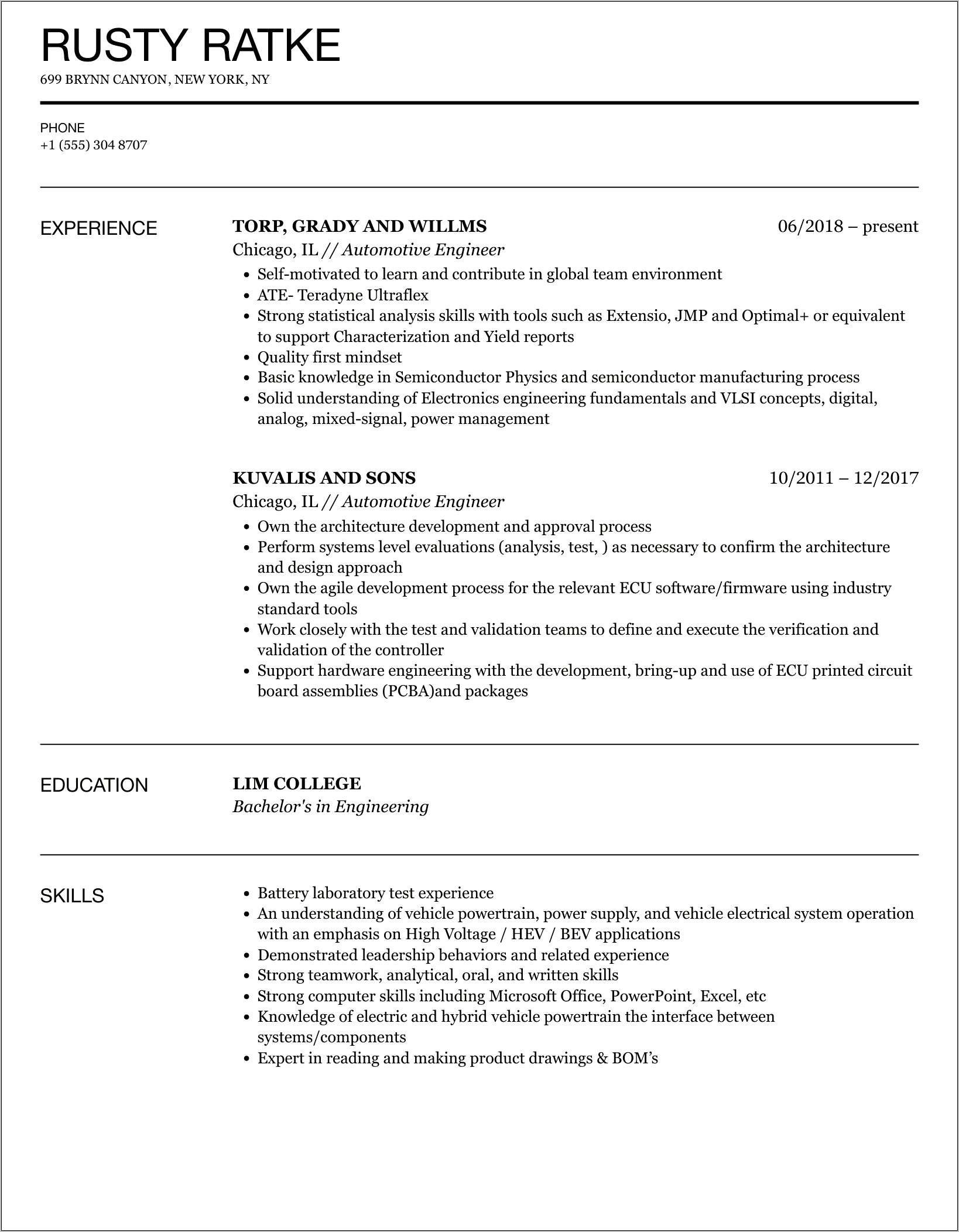 Resume Objective For Automotive Industry