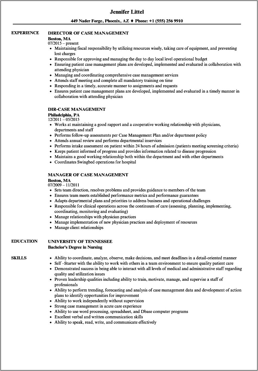 Resume Objective For Case Management