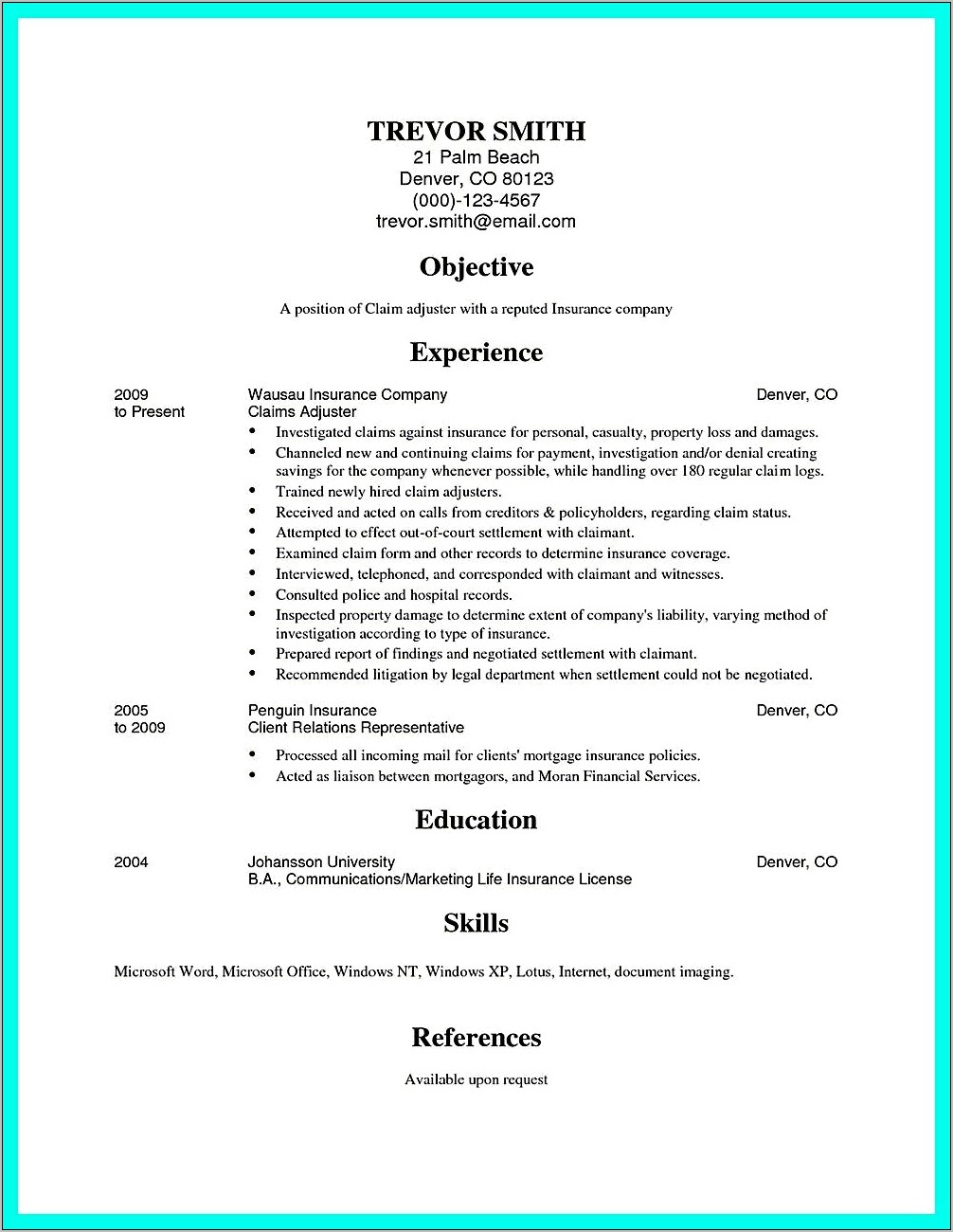 Resume Objective For Claims Adjuster