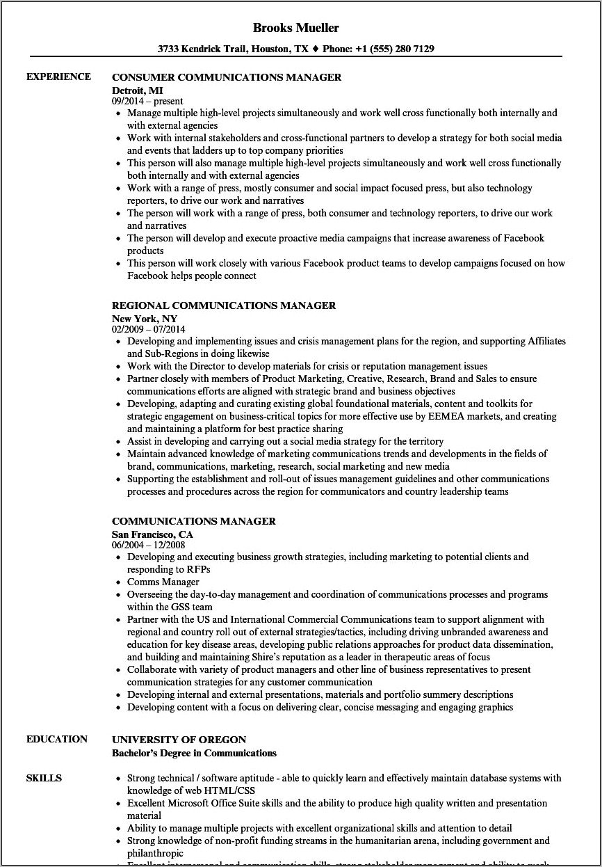 Resume Objective For Communications Officer