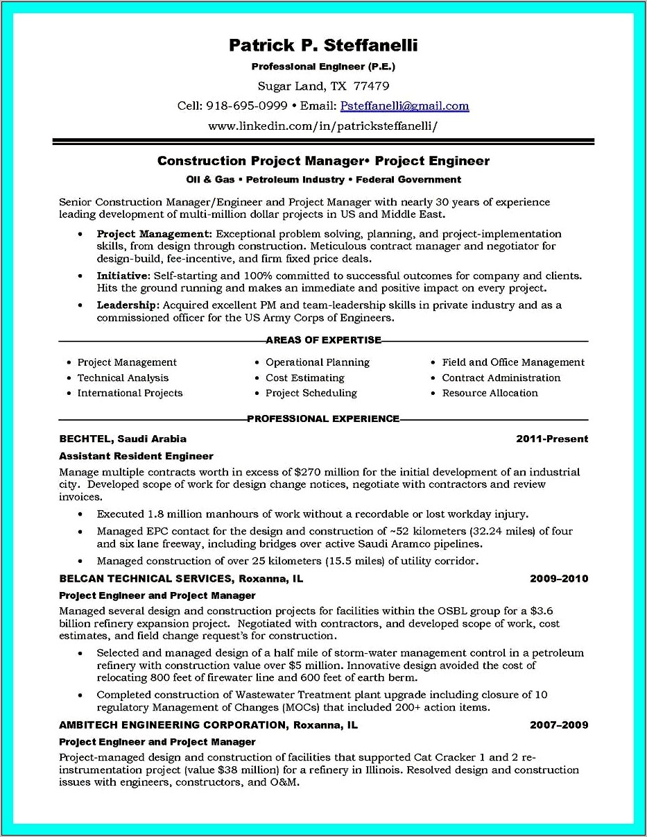 Resume Objective For Construction Superintendent