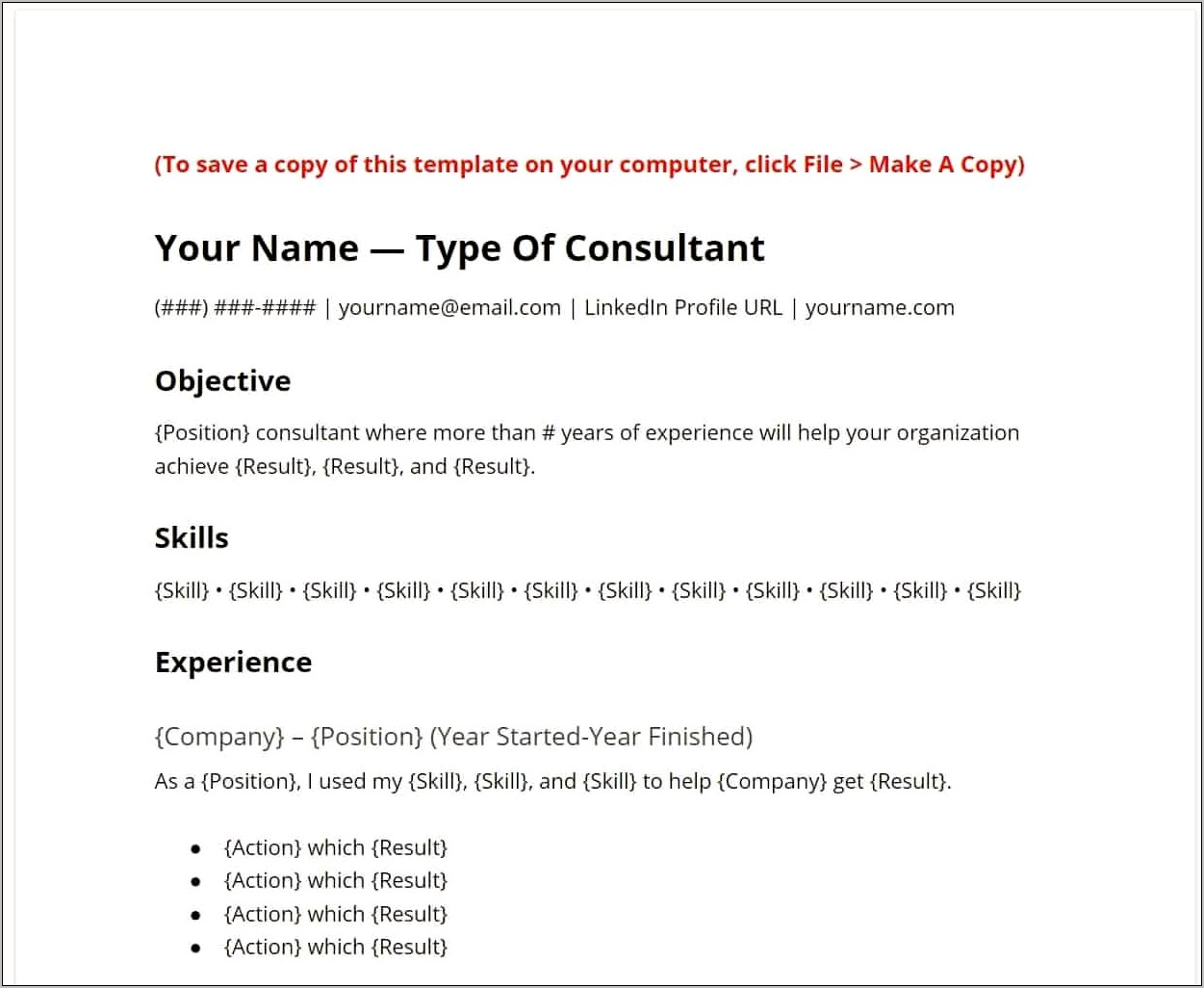 Resume Objective For Consultant Position
