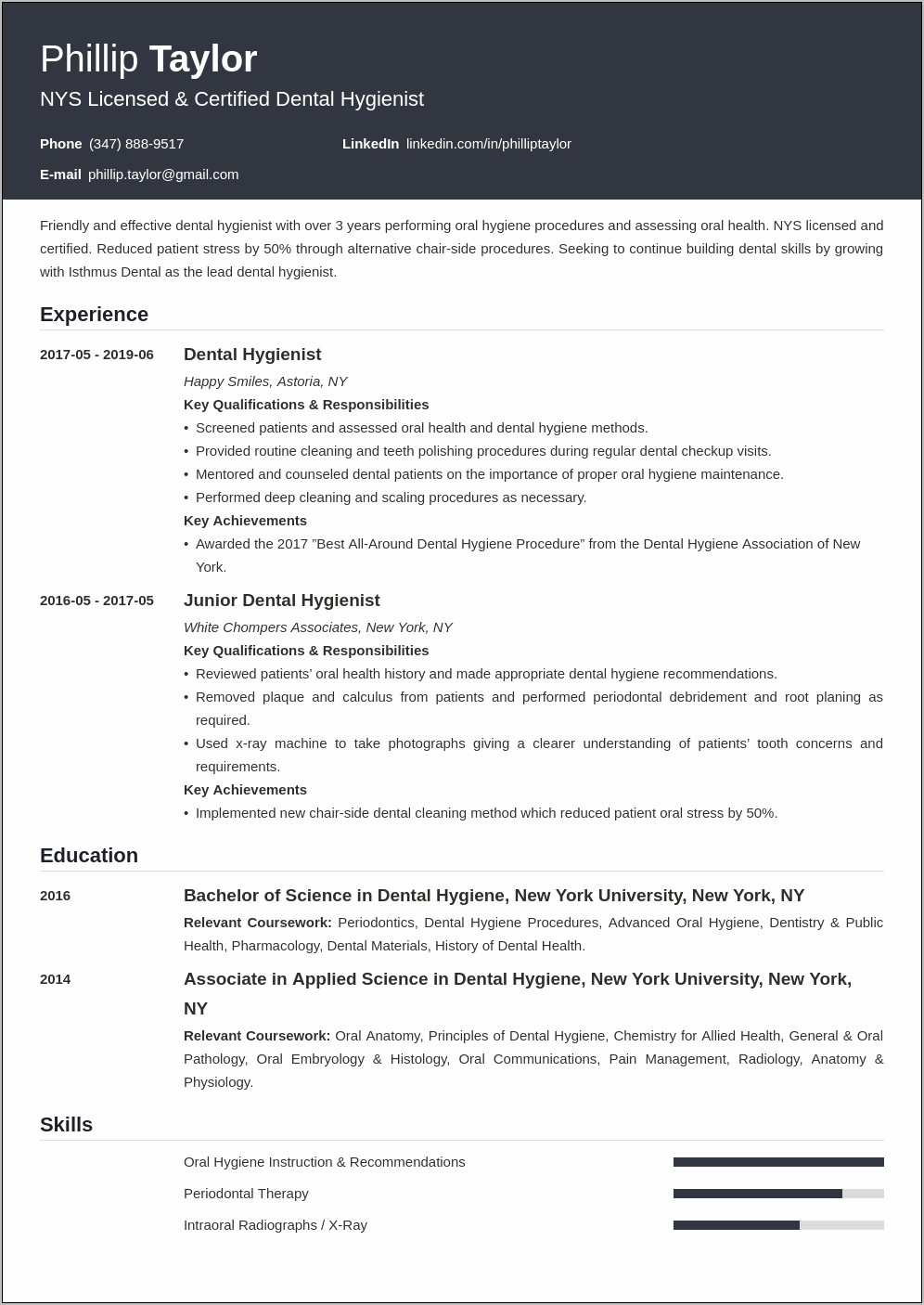 Resume Objective For Dental Hygienist