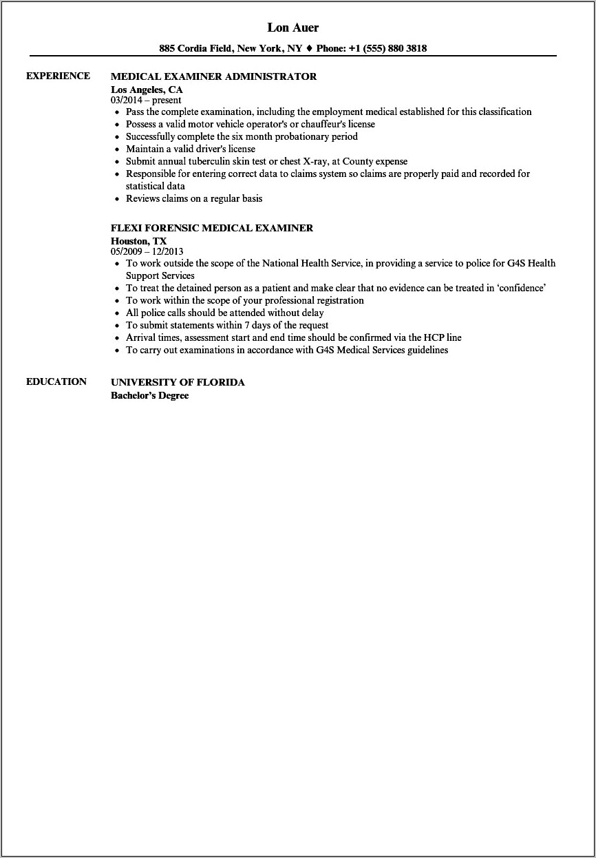 Resume Objective For Deputy Coroner