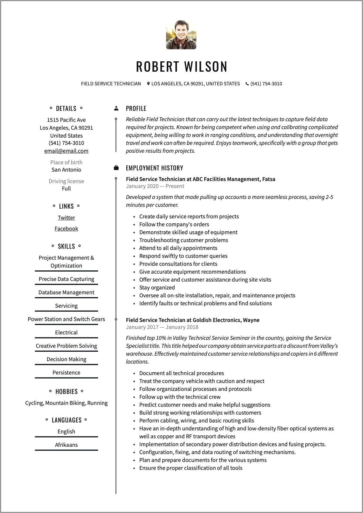 Resume Objective For Electronics Technician