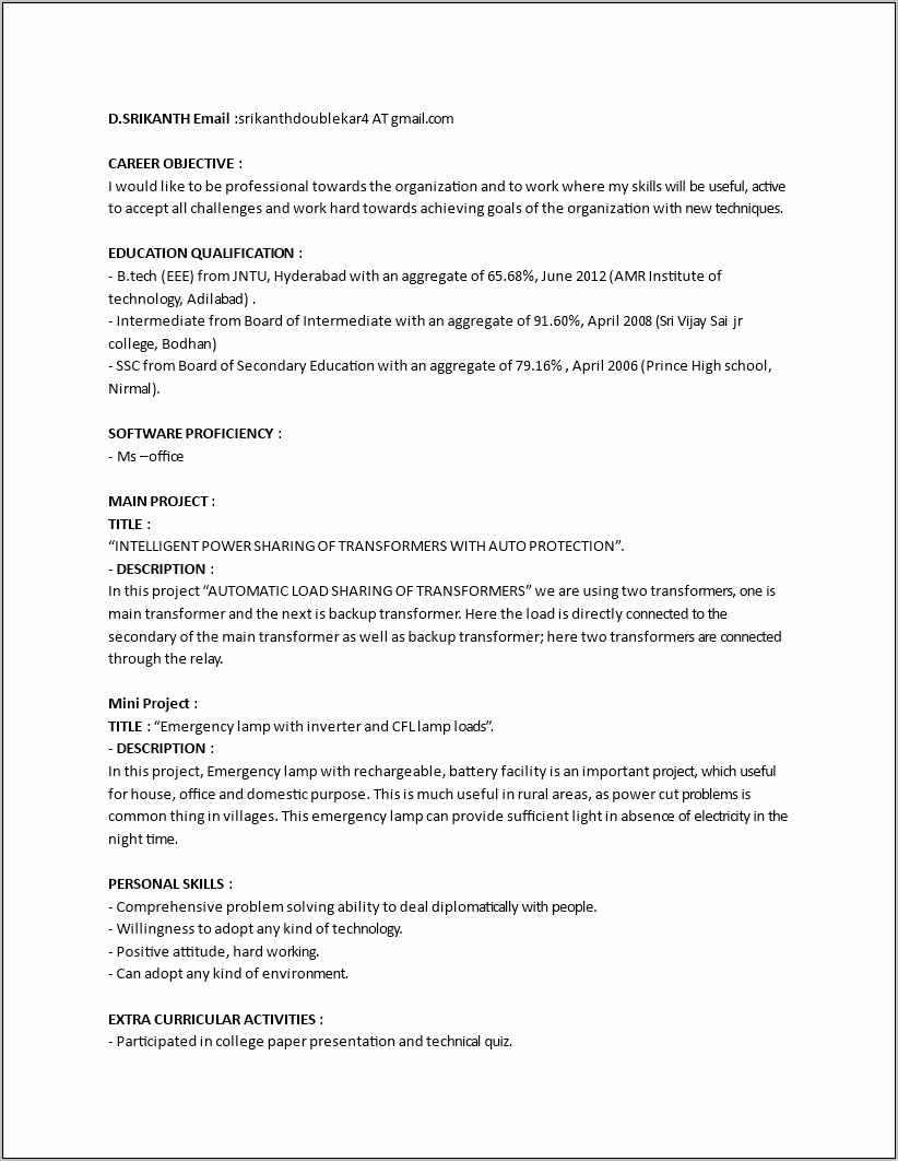 Resume Objective For Engineering Job