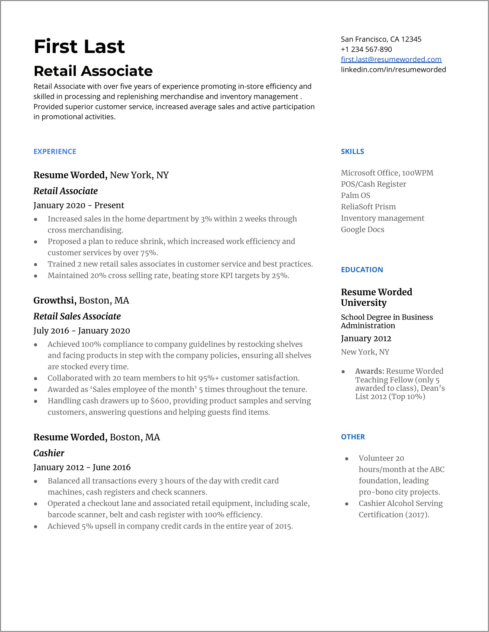 Resume Objective For Fashion Retail