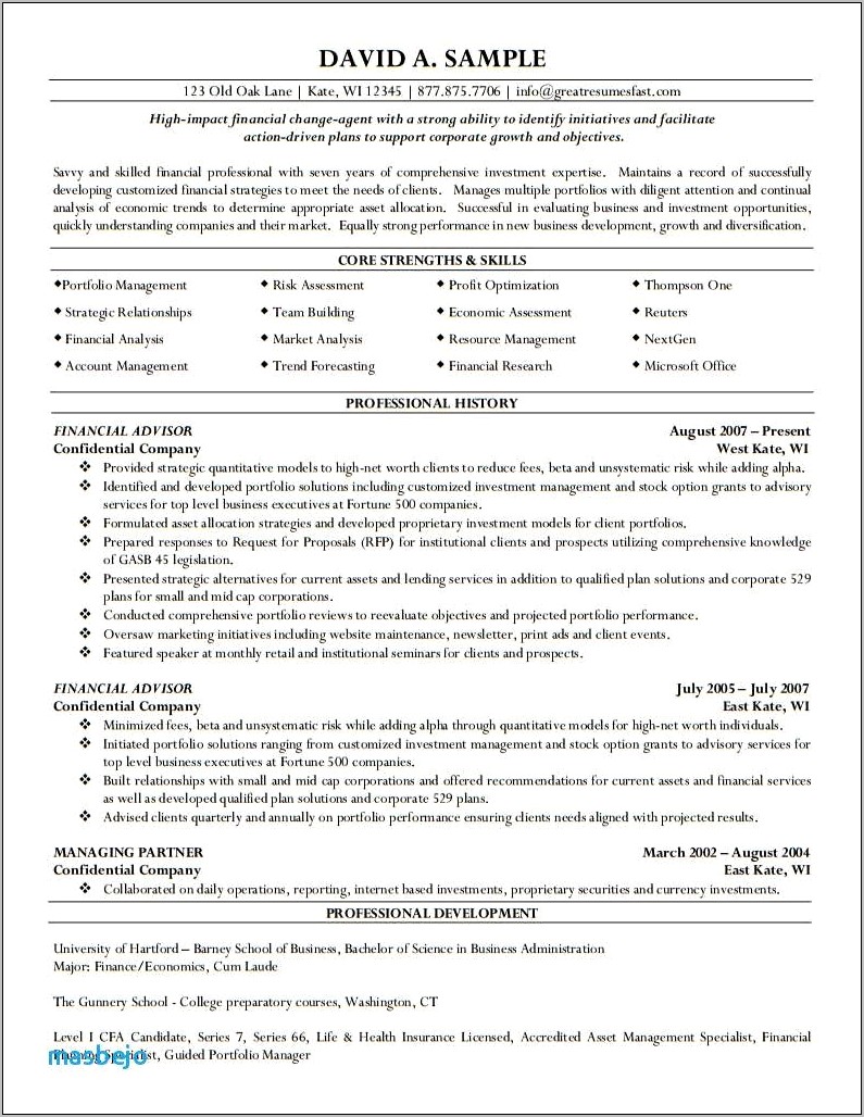 Resume Objective For Financial Specialist