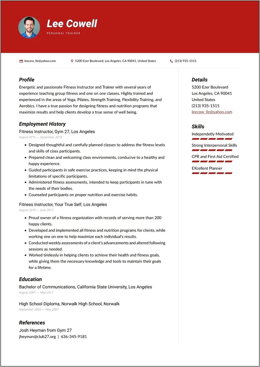 Resume Objective For Gym Manager